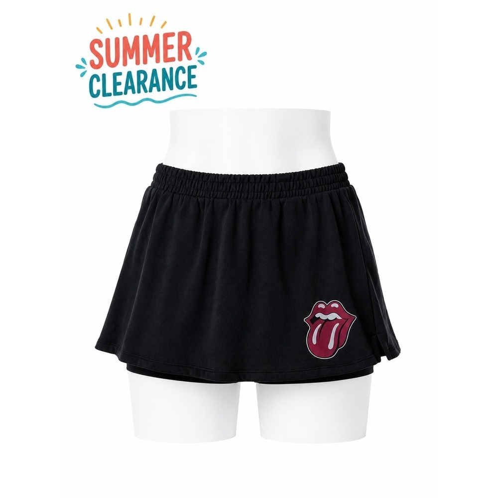Rolling Stones Girls 2 Pack Black Skorts Size L 10-12 Graphic Logo Fleece